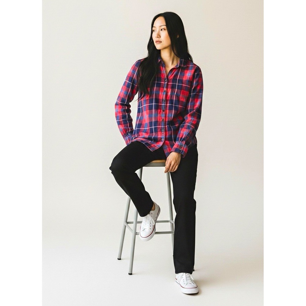J.CREW Womens Red Blue Plaid Flannel Cotton Perfect Fit Button Up Shirt M